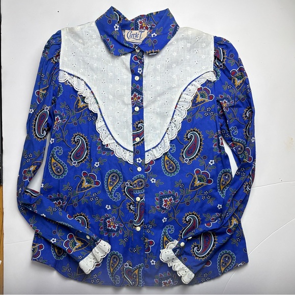 Circle T Tops - Circle T by Marilyn Lenox vintage blue paisley shirt